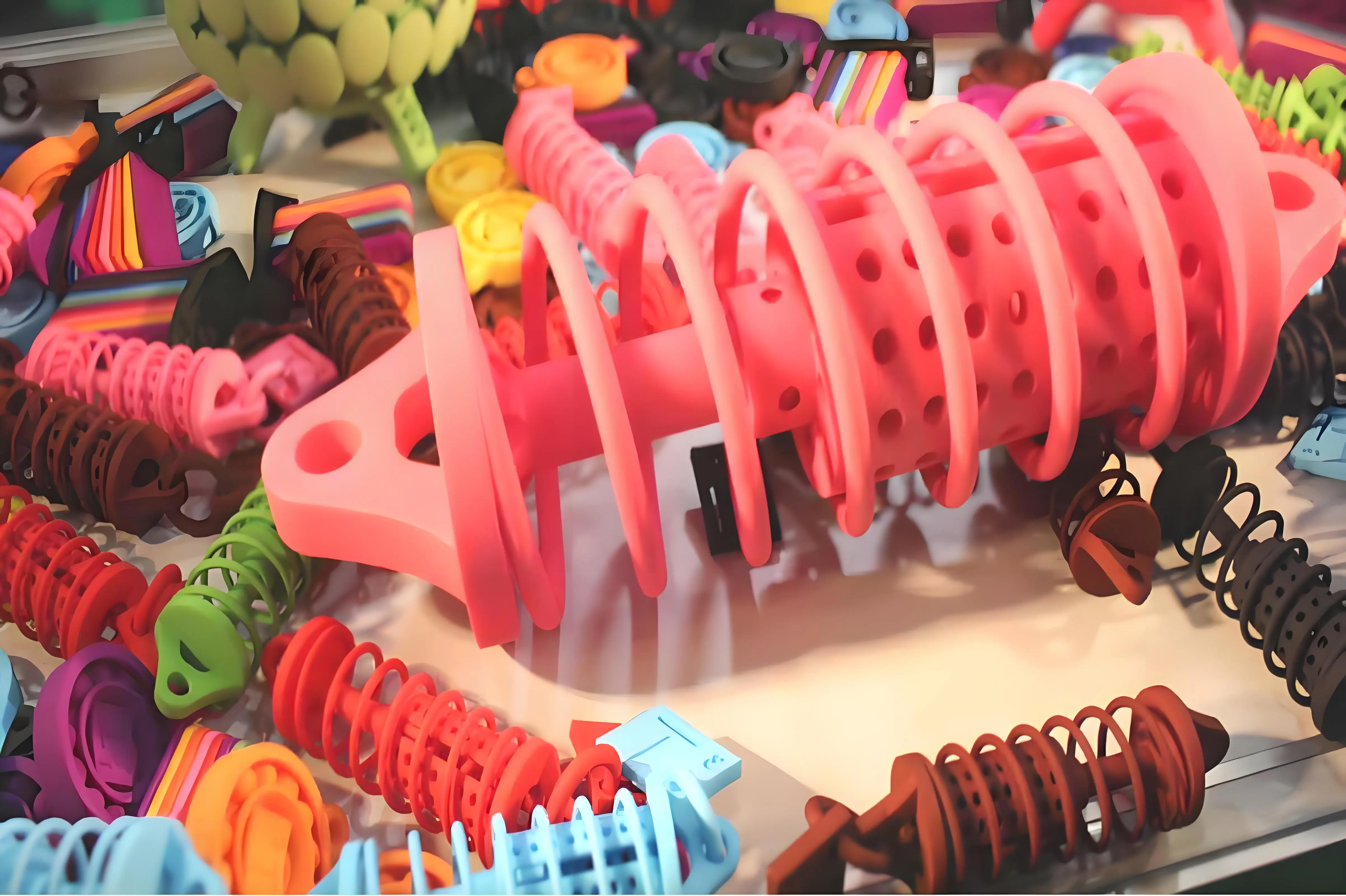 Colorful SLS 3D printed articulated fidget toys made from custom-dyed PA12 nylon