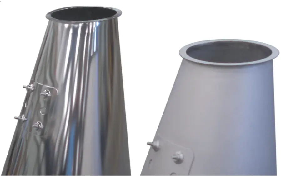 Comparison of electropolished metal parts with mirror and matte surface finishes