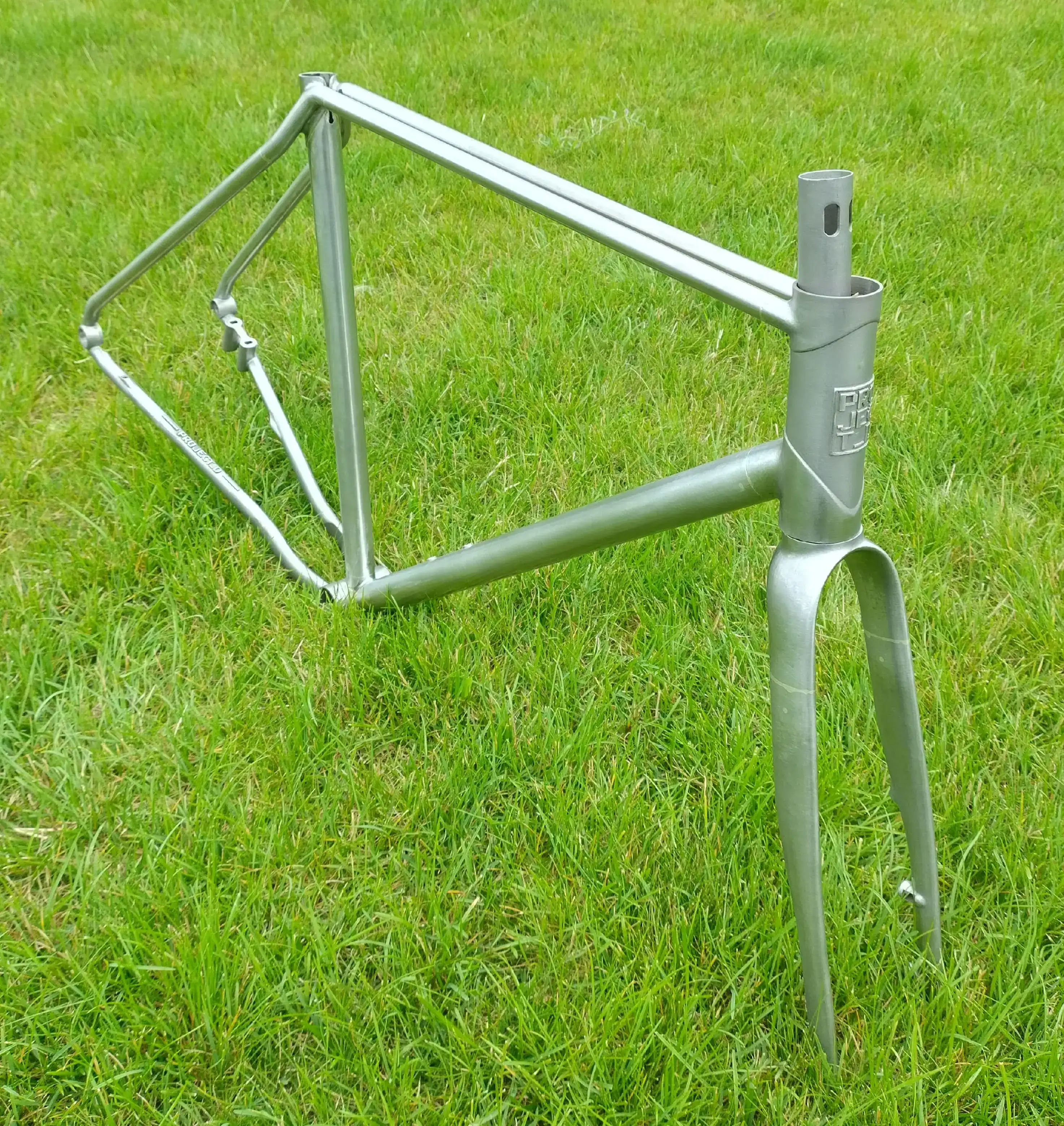 Custom titanium bike frame and fork assembly for the Project_D prototype gravel bike