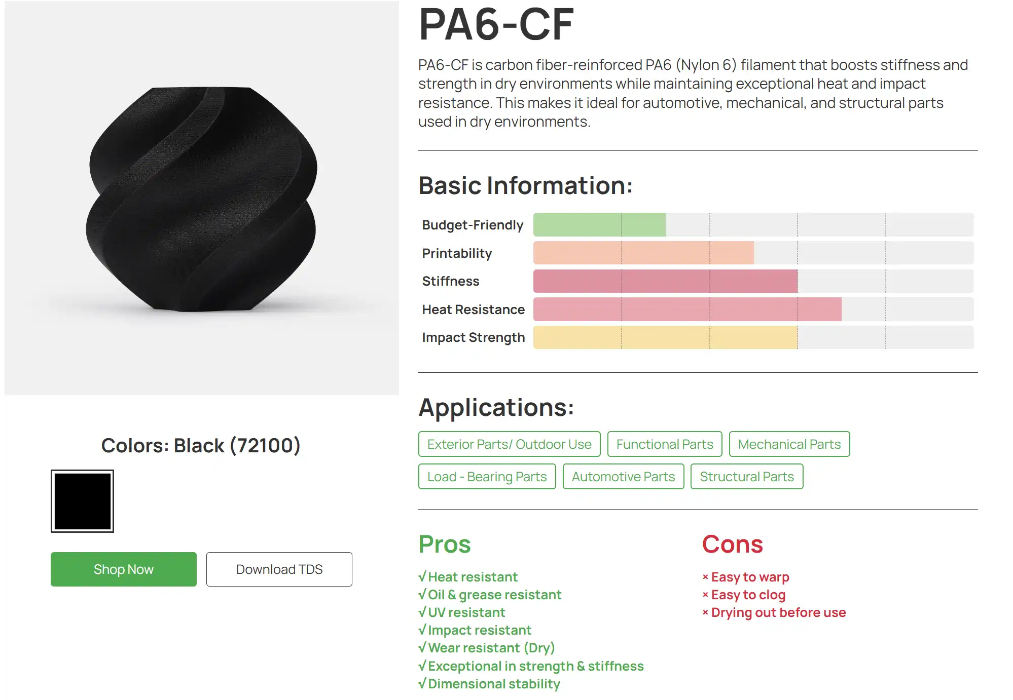 Bambu Lab PA6-CF material description and automotive applications