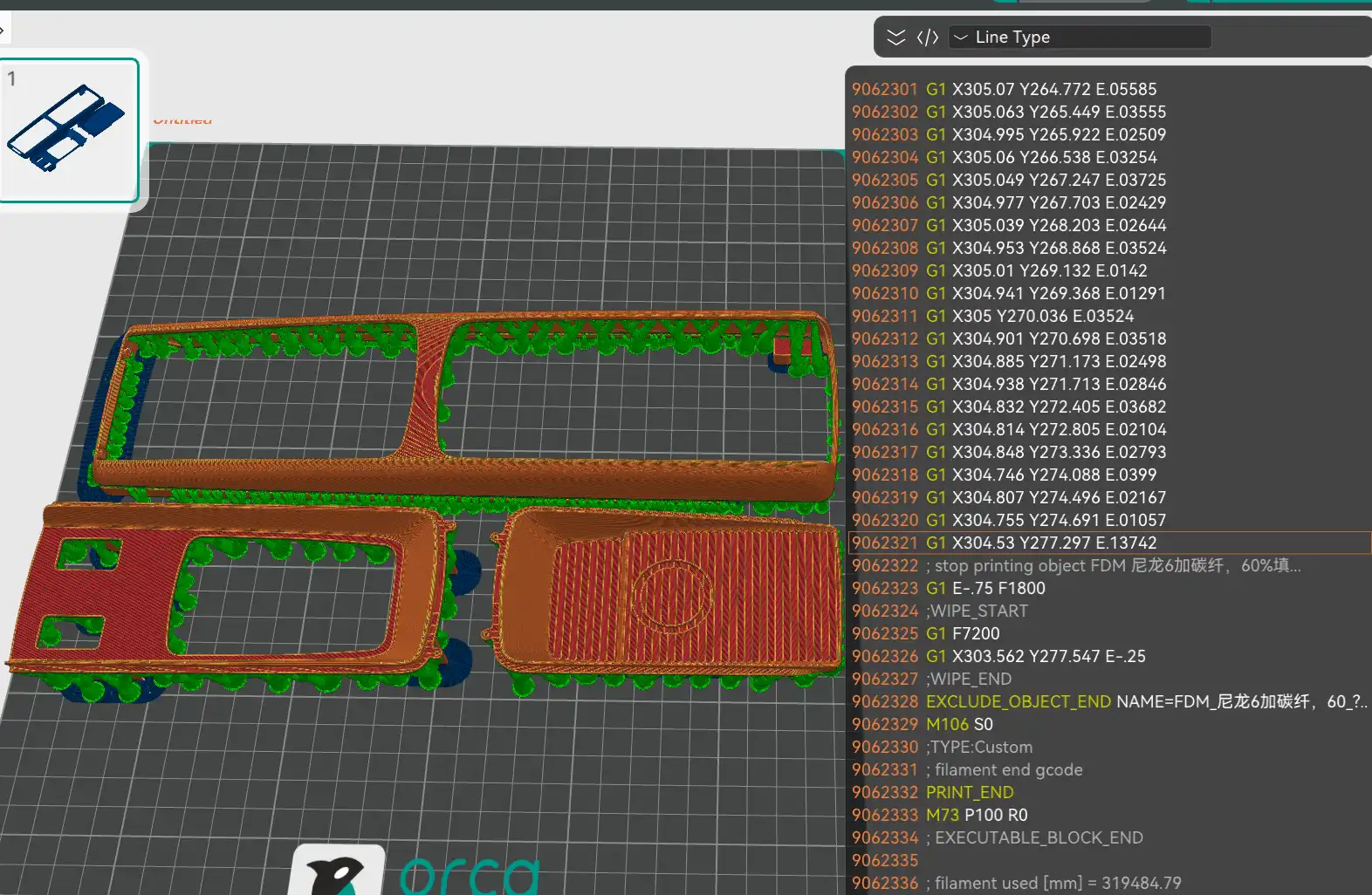 CAD model showing support structures for an automotive interior part printed with PA6-CF using FDM