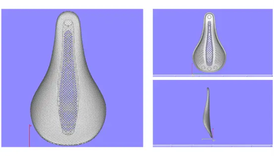 CAD design of a one-piece TPU lattice bike saddle