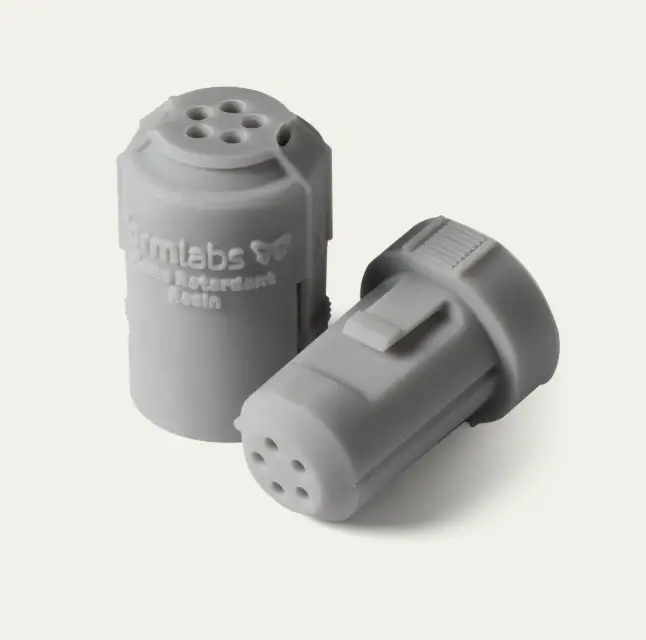 Gray 3D printed part made with Formlabs Flame Retardant Resin