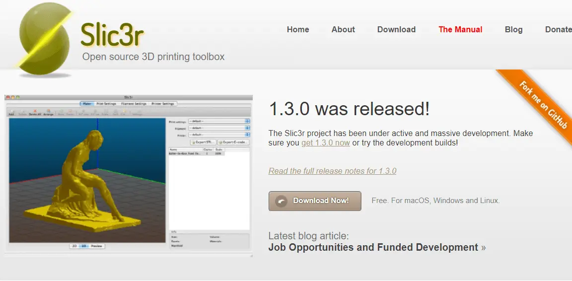 Slic3r open source 3D printing slicing software interface