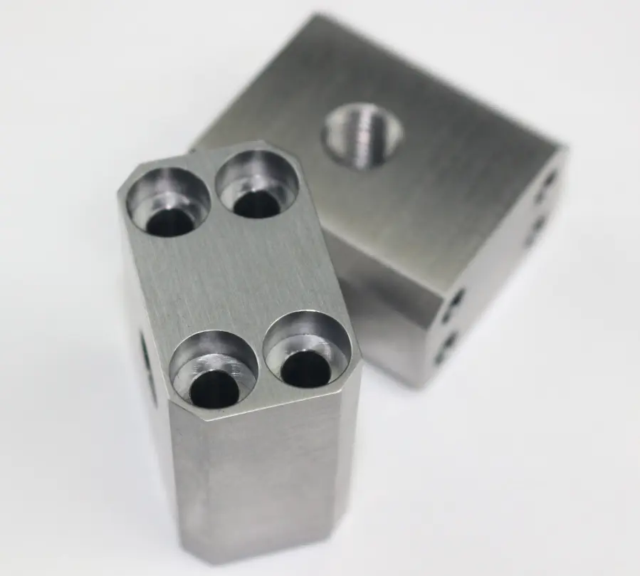 CNC machined aluminum parts with brushed surface finish and countersunk holes