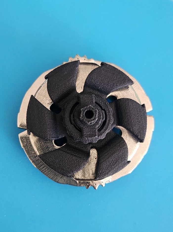 Custom Beyblade assembled with a metal base and lightweight nylon components.